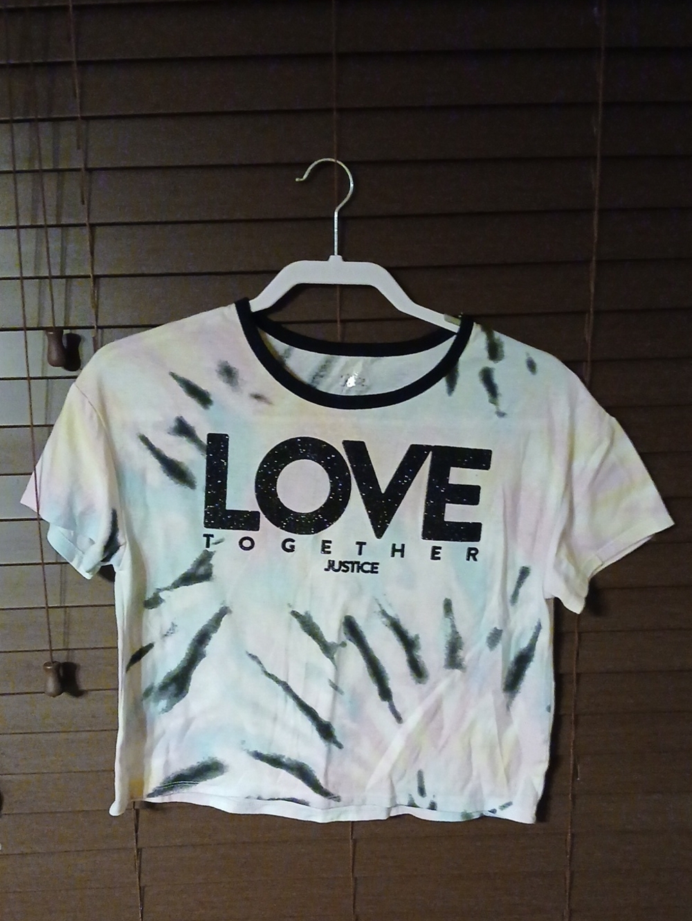 Justice Tie-Dye 'LOVE TOGETHER' Crop Tee - Pastel Multi with Black